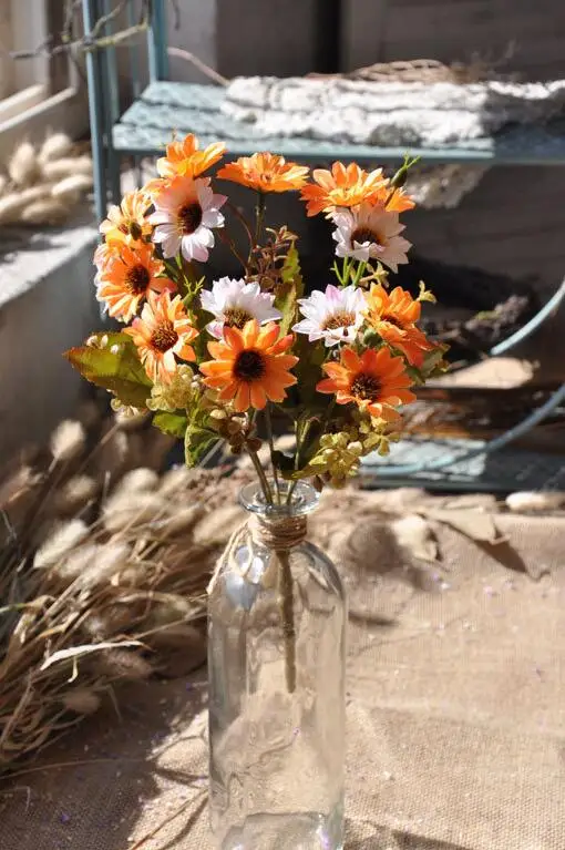 Artificial flower 15 head Daisy bouquet High-end artificial flowers Decorative Photography Silk cloth Sun | Дом и сад