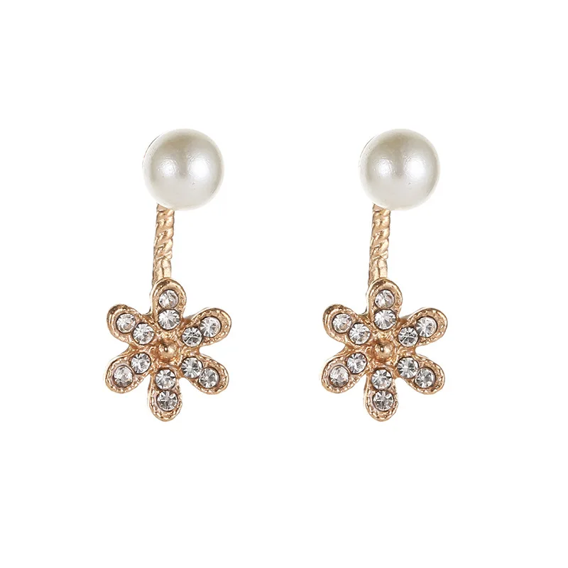 

Full Round Little Shiny Crystal Flower Snowflake Simulated Pearl Silver Plated Golden Drop Earrings Dangle Earrings for Women