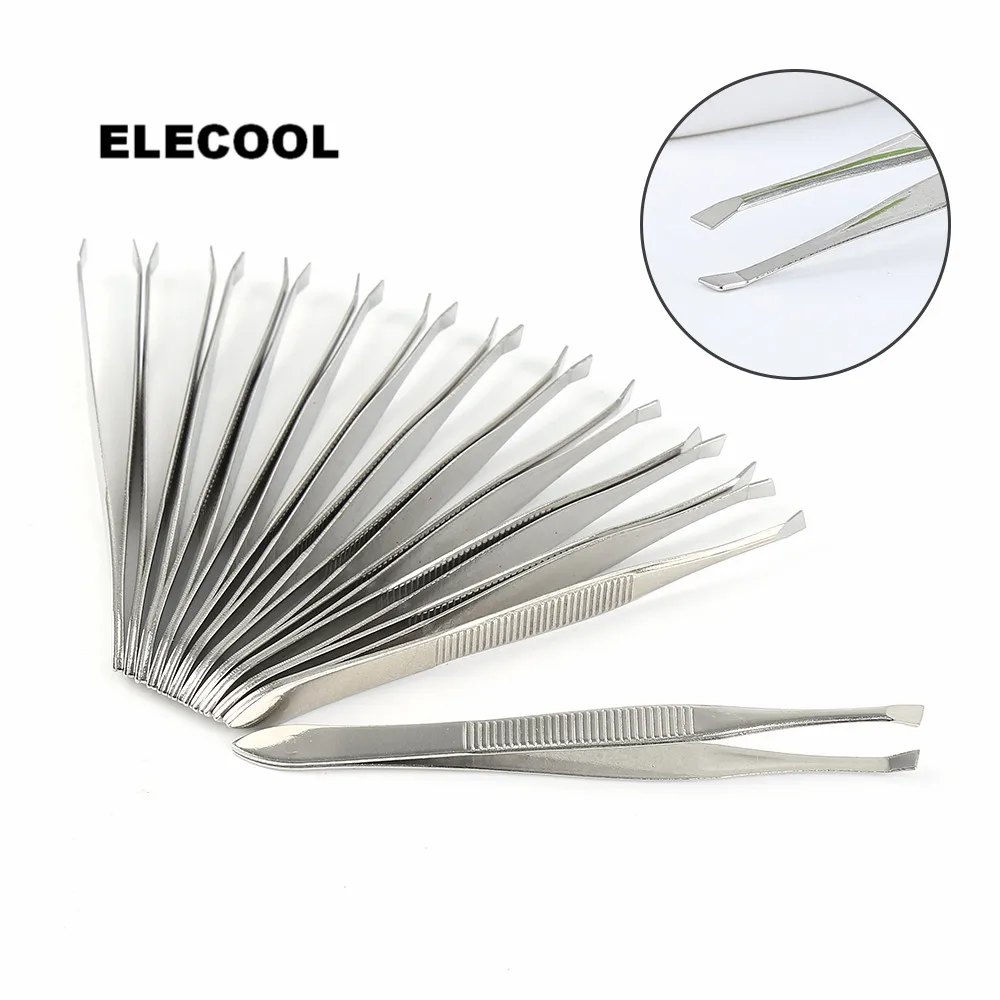 ELECOOL 12 шт. плоский наконечник из нержавеющей стали пинцет для бровей лица зажим
