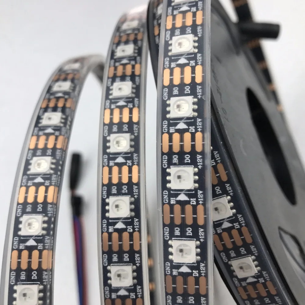 WS2815 DC12V адресуемый полноцветный RGB светодиодный полосы; 5 м/катушка; 30 светодиодный s/60 Светодиодный s/m; белый/черный pcb; заполнение эпоксидной смолой в трубке; IP68