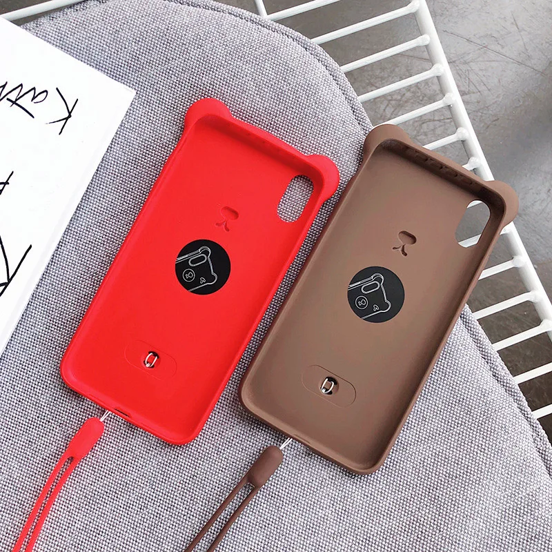 Милый медведь чехол для телефона iPhone X/XR/XS MAX Мягкий силиконовый с ремешком