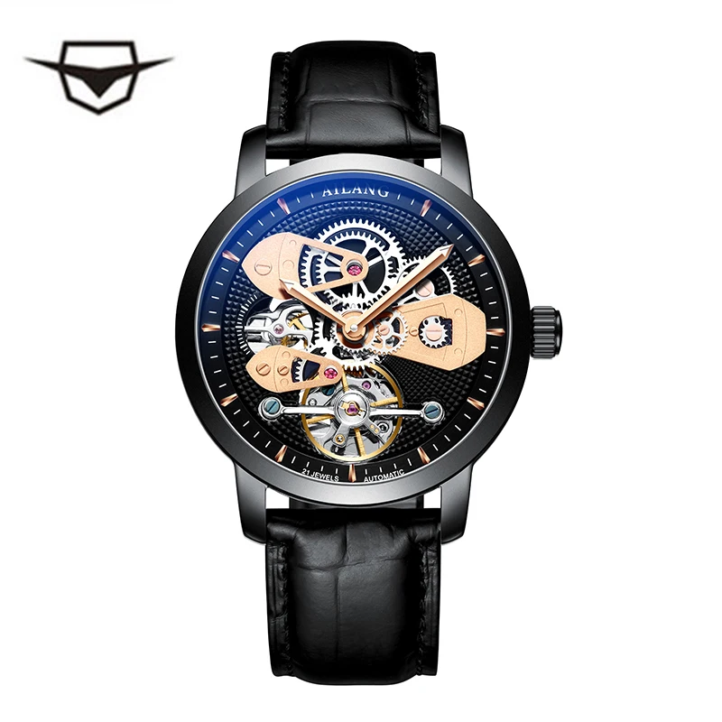 Double Tourbillon Watches AILANG Original Men s Automatic Watch Self-Wind Fashion Men Mechanical Wristwatch Leather