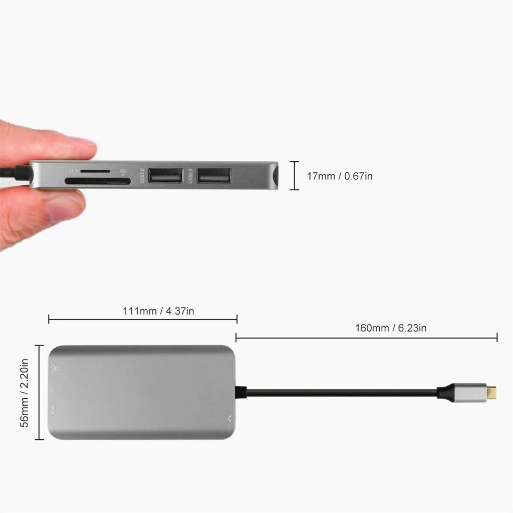 10 в 1 USB C Type к HDMI VGA RJ45 3 0 для SD TF кардридер встроенный чип преобразования и