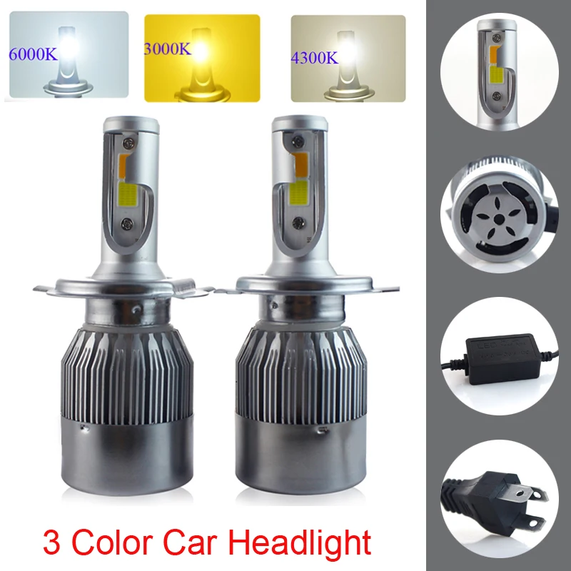 

Muxall H7 H11 LED Car Headlight 9005 HB3 9006 HB4 H8 9012 H1 H3 880 H27 H4 LED Dual Color Headlight Kit 3000K 4300K 6000K 7200LM