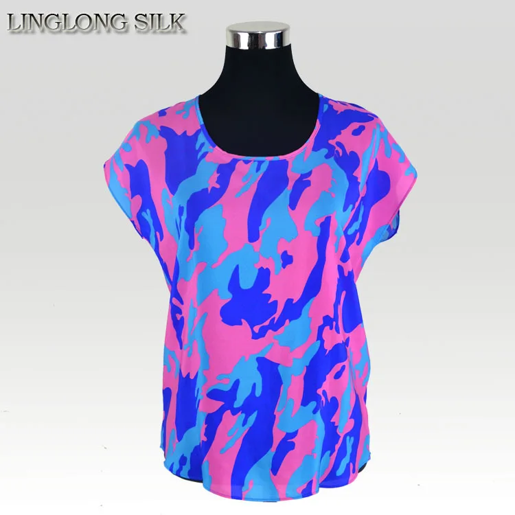 

100% Шелковая камуфляжная рубашка из шелка тутового крепдешина Новая модная летняя стильная женская рубашка Desigual в стиле панк