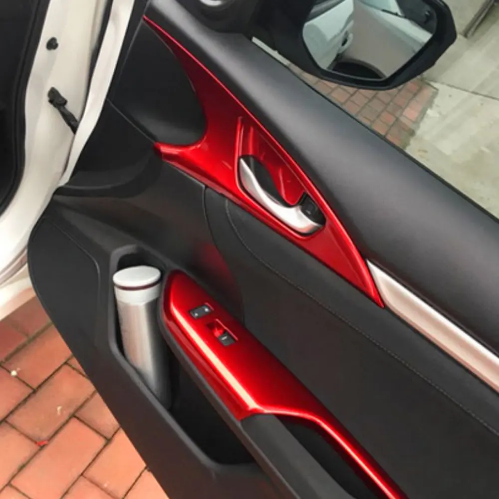 

4pcs Red ABS Car Inner Door Handle Bowl Cover Molding Trim Frame For Honda Civic 2016-2018 Left Hand Drive