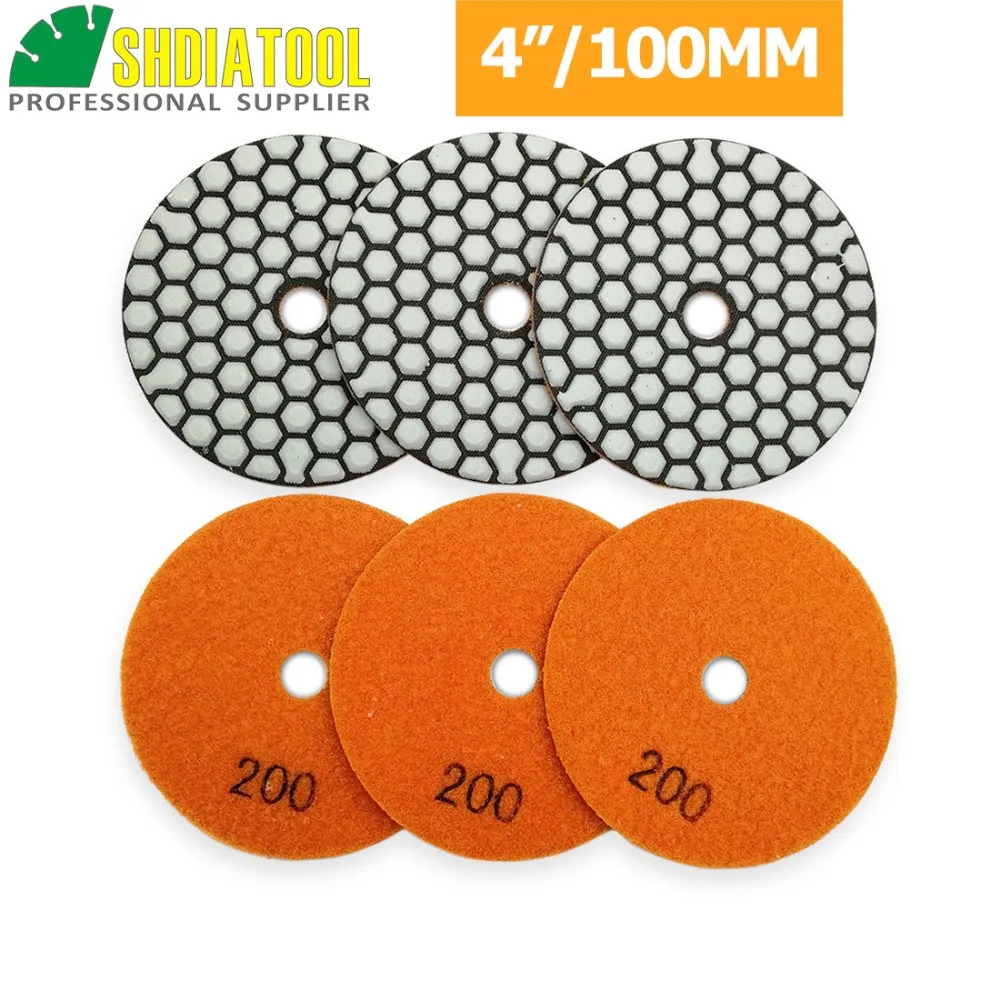 Diatool 6 шт. 4 &quot/100 мм грит #200 diamond сухой Полировальная Подложка для Гранит и Мрамор