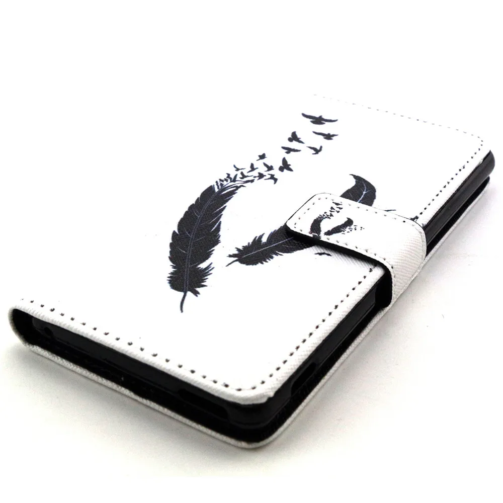 Black Feather Design Leather Flip Stand Wallet Card Slots Pouch Skin Cover Case For Sony Xperia M4 Aqua E2303 E2333 Funda Capa |