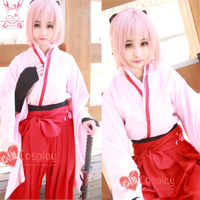 

Lovely Kimono FGO Fate Stay Night Grand Order Okita Souji Pink Cosplay Costume A