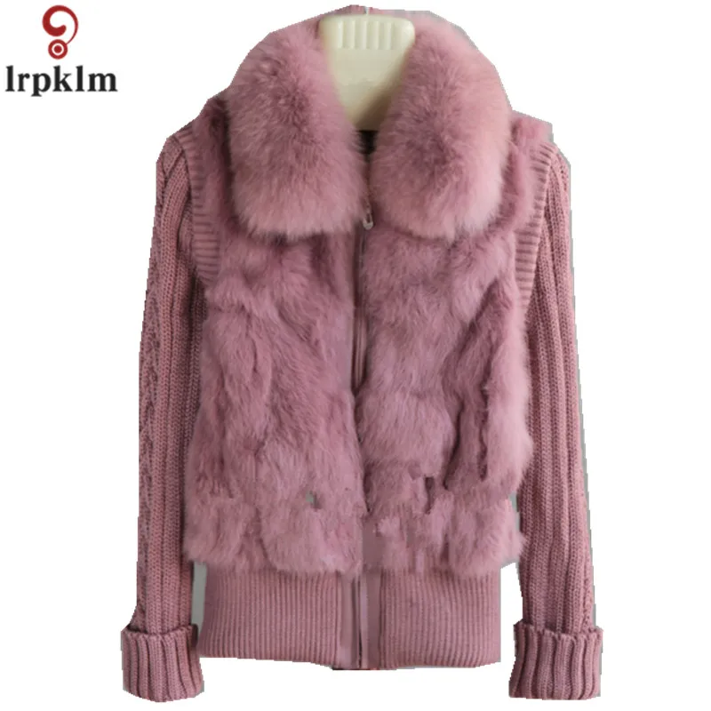 High-End Fashion Brand Ladies Warm Fur Coat 2019 New Winter Collar Knitted Long-Sleeved Rabbit Outwear CH291 | Женская одежда