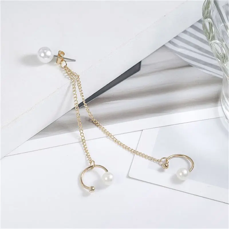 1Pc Faux Pearl Double Chain Earring Clip Long Tassel Ear Cuff Women Jewelry | Украшения и аксессуары