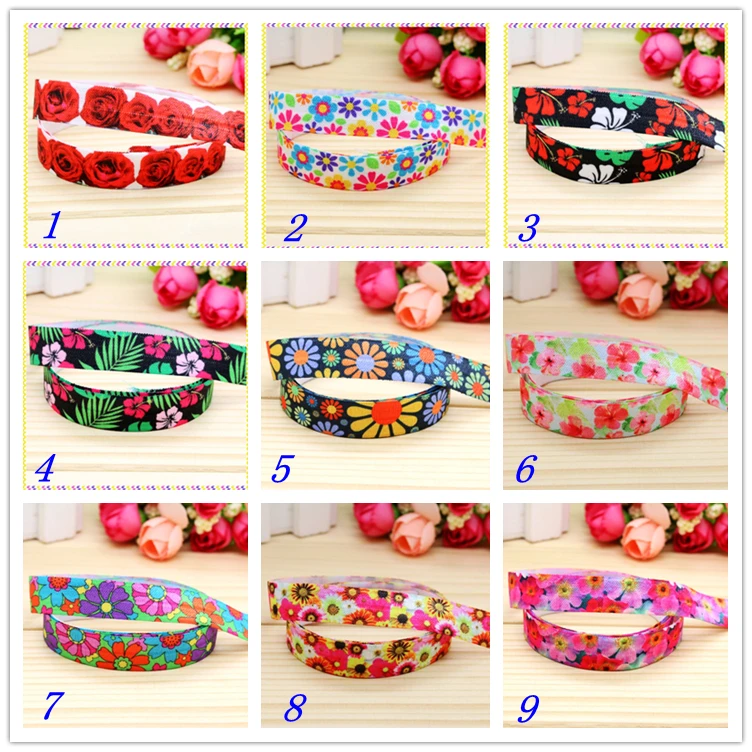 

5/8'' Free shipping Fold Elastic FOE flowers printed headband headwear hairband diy decoration wholesale OEM S79