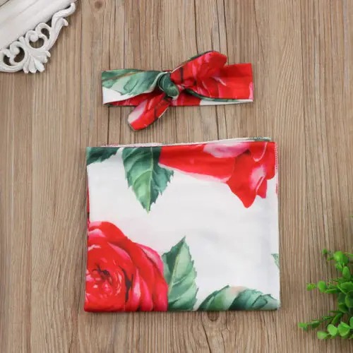 

New style Infant Baby Sleeping Bags Swaddle Blanket Soft Swaddle Wrap Headband 2Pcs floral print Sleeping Bags 2018