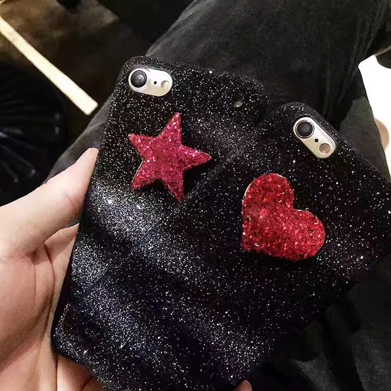 Модные черные блестящие чехлы для телефонов HOCAYU Iphone 6 6s 6plus 7 7plus 8 8plus 3D Love Hearts Star