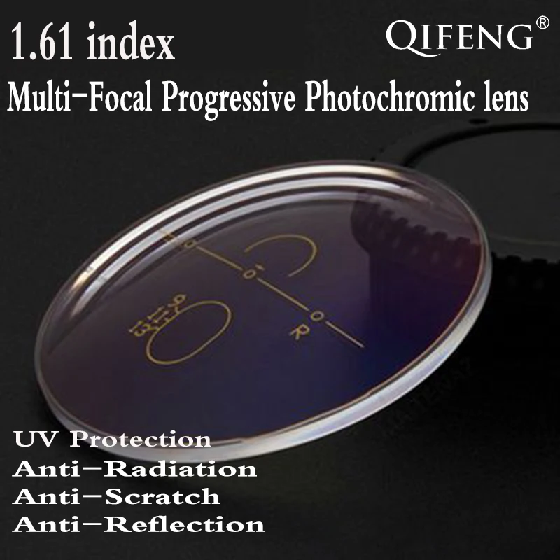 1.61 Index Aspheric Photochromic Multi-focal Progressive Prescription Lens Free Form CR-39 Myopia Presbyopia Lens 2 PCS QF149