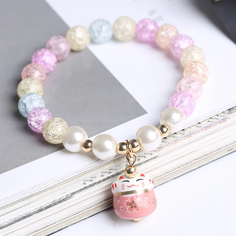 Женский браслет с бусинами Lucky Cat очаровательный хрустальный ручной работы