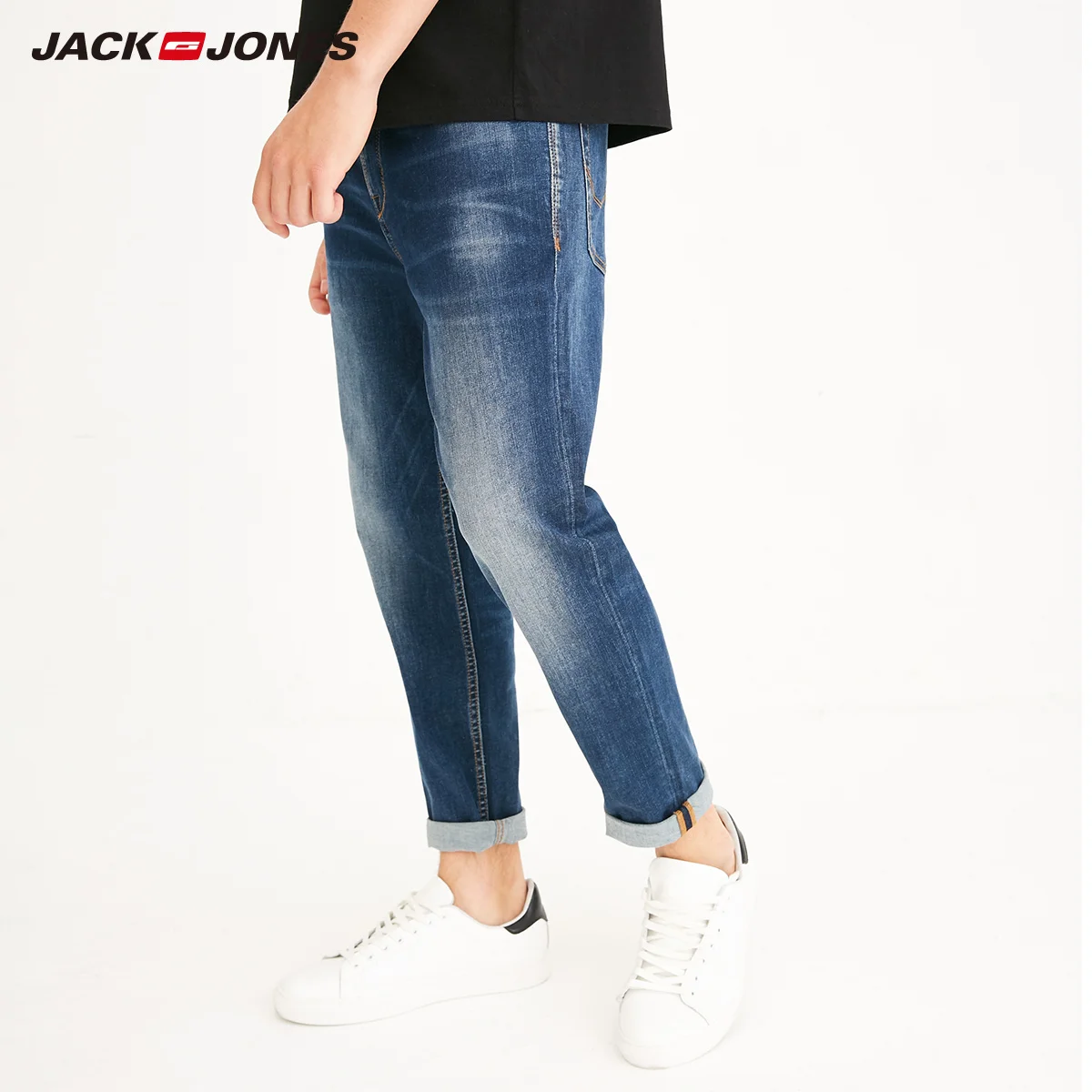 Мужские облегающие джинсы Jack Jones синие для бега 218232516 | Мужская одежда