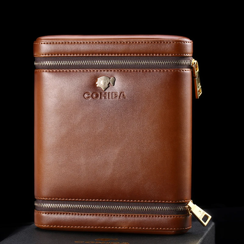 COHIBA кофе Borwn кожа с внутренней отделкой из кедра 6 Чехол для сигар случае Humidor