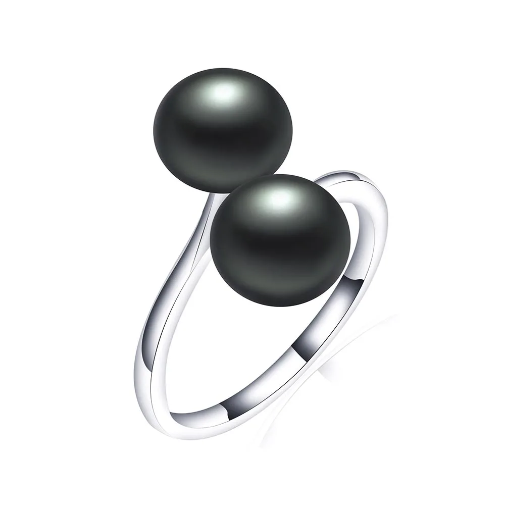 black pearl Lindo кольцо из стерлингового серебра 925 Винтаж полый круглый ювелирные изделия из аметиста для Для женщин Двойные кольца с жемчугом Свадебные Оригинальное ювелирное изделие из драгоценных камней - Цвет камня: black pearl
