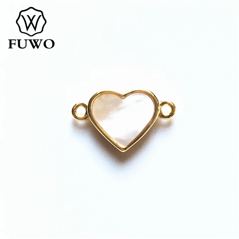 White Shell FUWO натуральные ожерелья из разноцветных камней Разъем Кулон с 24K золотой медный ободок модные, в форме сердца ювелирные изделия фитинги оптом PD569 - Окраска металла: White Shell