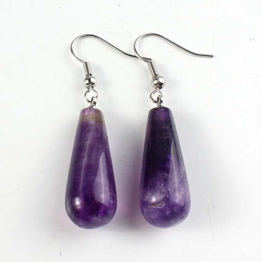 

Trendy-beads Silver Plated Long Water Drop Natural Purple Amethysts Dangle Earrings For Christmas Jewelry