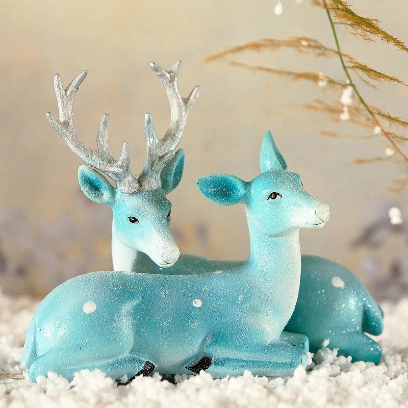 American Village Deer Home Decoration Accessories Modern Blue Resin Decoracion Hogar Creative Crafts Animal Cervo Ornaments | Дом и сад