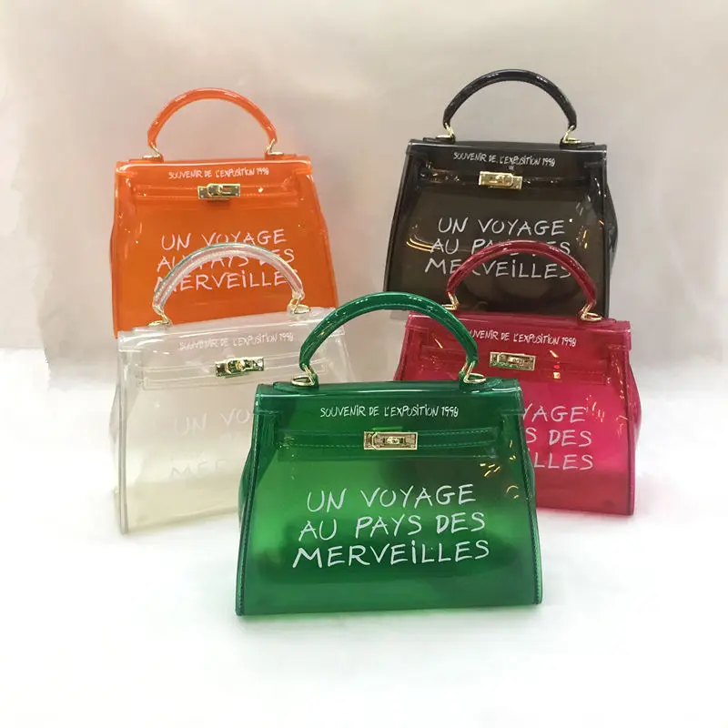 SWDF 2018 PVC Transparent Women Handbag Clear Jelly Bag Candy Color Tote Designer Plastic Letter Printing Crossbody | Багаж и сумки
