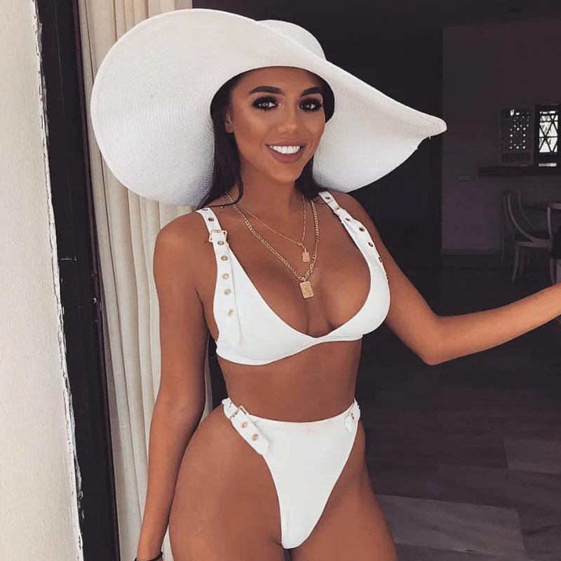 Wome Swimsuit 2019 New High Waist Bikini Sexy Swimming Suit Swimwear Women Beach Bathing Brazilian Biquini 3491 | Женская одежда