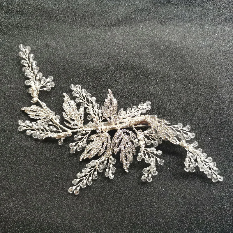 

SLBRIDAL Handmade Silver Color Crystal Rhinestone Women Jewelry Wedding Hair Clip Barrettes Bridal Headpiece Hair accessories