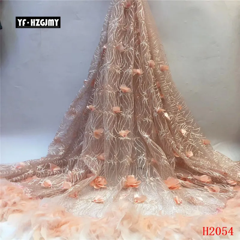 YF HZGJMY 2019 новейшая Изысканная африканская 3D Цветочная вышивка сетчатая ткань с