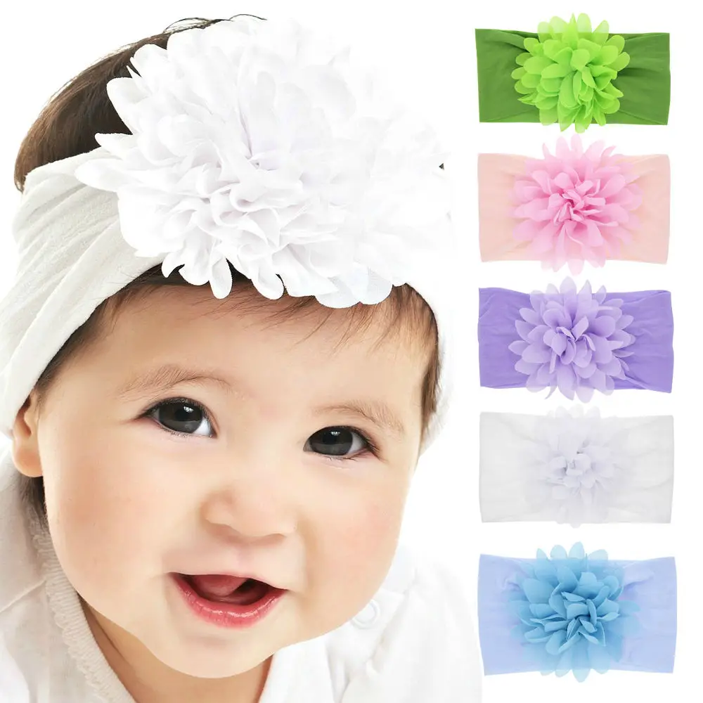 

Chiffon Flower nylon headband ONE SIZE fits ALL Baby headbands Nylon Headbands wide nylon head wraps Newborn shower gift HB264S