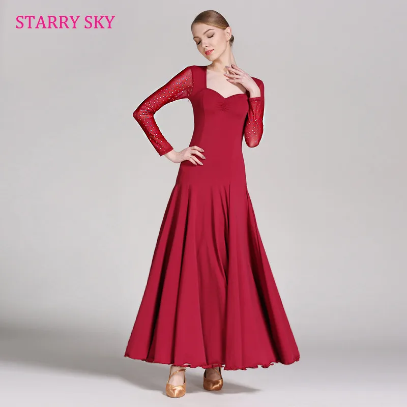 2017 новые платья для конкурса бальных танцев блестки шифон сетка пряжа с длинным