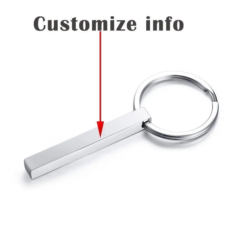 Customize Silver Vnox простые кубические брелки для ключей для мужчин с персонализированной информацией гравировки записи сервисный аксессуар - Цвет: Customize Silver