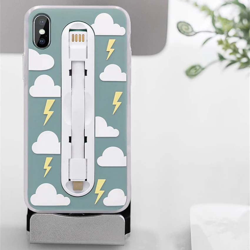 Cute Clouds Ring Bracket Phone Cases Flower Charging Line Stent Matte Soft TPU For iPhone X Coque Funda |