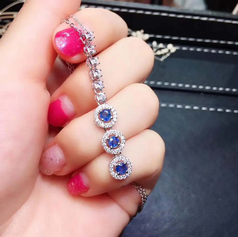 

natural blue sapphire pendant S925 silver Natural gemstone Pendant Necklace trendy elegant Tassels String women party jewelry