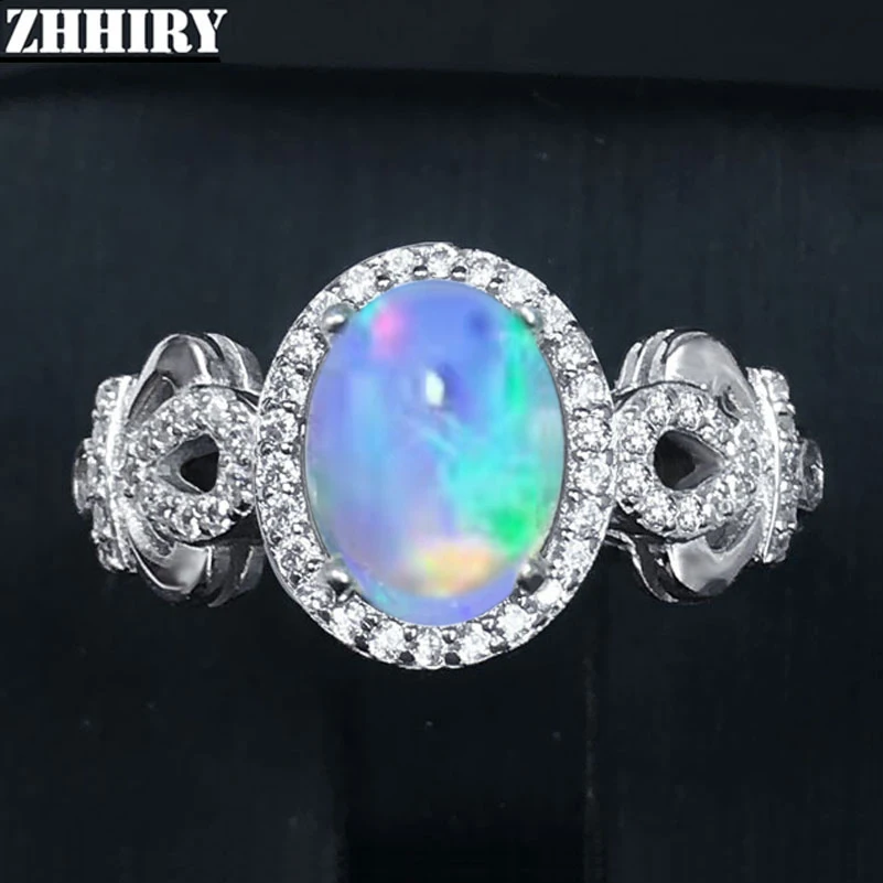 

ZHHIRY Genuine Natural Fire Opal Ring Solid 925 Sterling Silver For Women Colour Gem Stone Rings Fine Jewelry