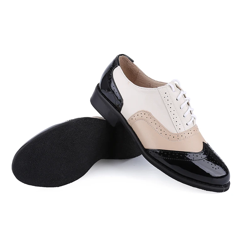 Black white Female leather shoes vintage genuine flat Plus Size Woman Handmade oxford for women zapatillas | Обувь