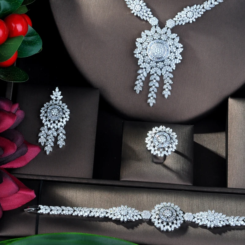 HIBRIDE Beauty Flower нигерийский CZ кристалл свадебные комплекты ювелирных изделий для