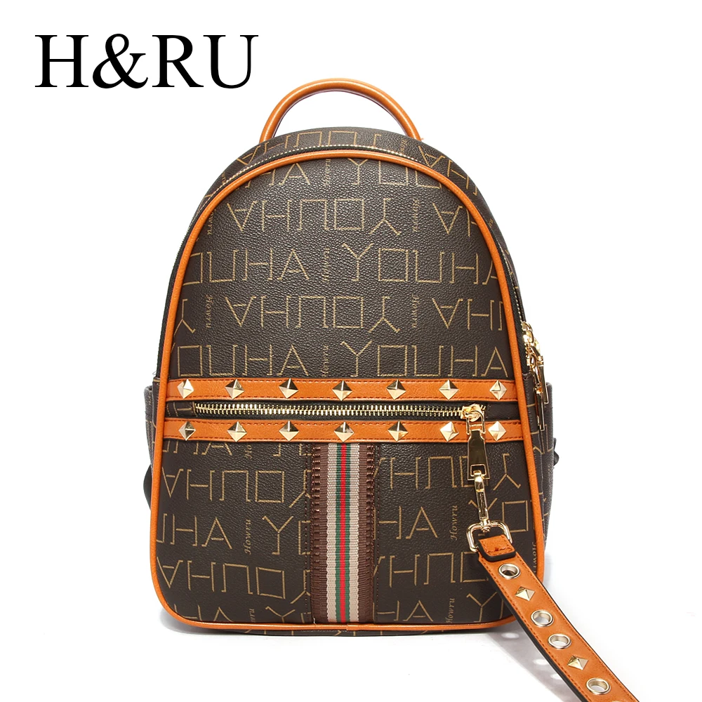 Роскошные женские рюкзаки H & RU модный рюкзак для ноутбука с заклепками