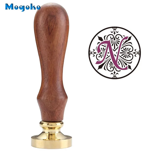 Pattern N Mogoko 1x винтажная деревянная ручка Ирисы буквы Алфавит воск значок печать воск 26 букв A-Z Скрапбукинг Декор - Цвет: Pattern N