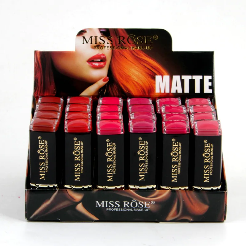 MISS ROSE 24 шт квадратная трубка Элегантная черная губная помада не легко