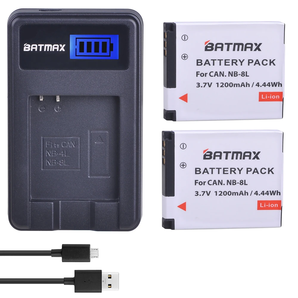 Аккумулятор для фотоаппарата 2 шт 1200 мАч NB 8L NB8L + зарядное устройство USB с ЖК