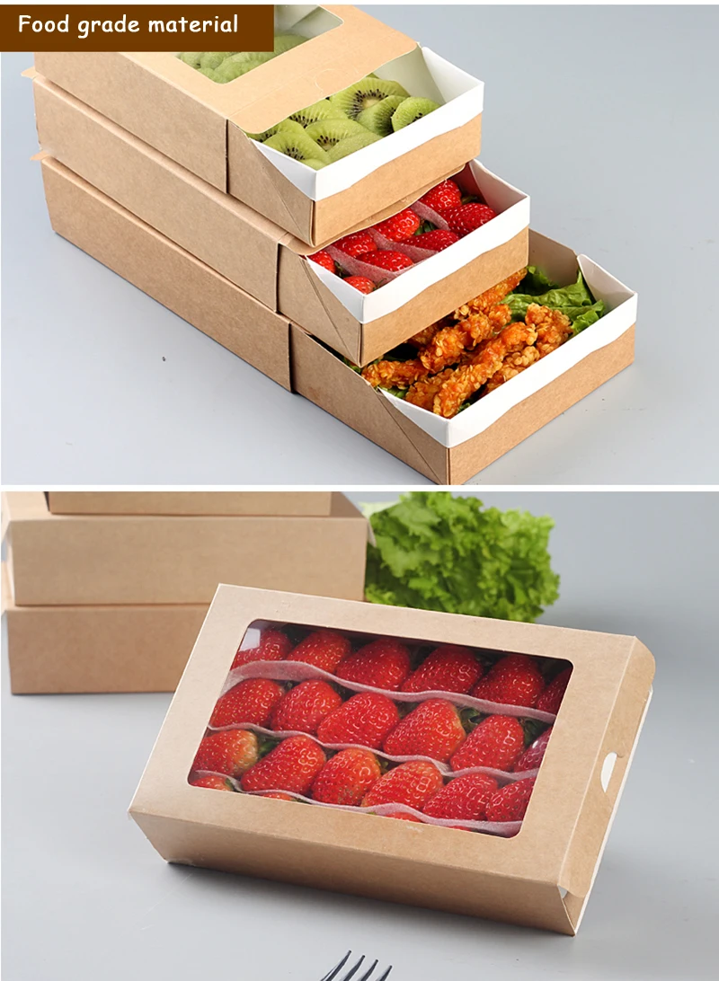 Одноразовые упаковочные коробки для салата из крафт-бумаги, толкающие Bento ящики, упаковочные инструменты на вынос, одноразовые упаковочные коробки на вынос, 20 шт
