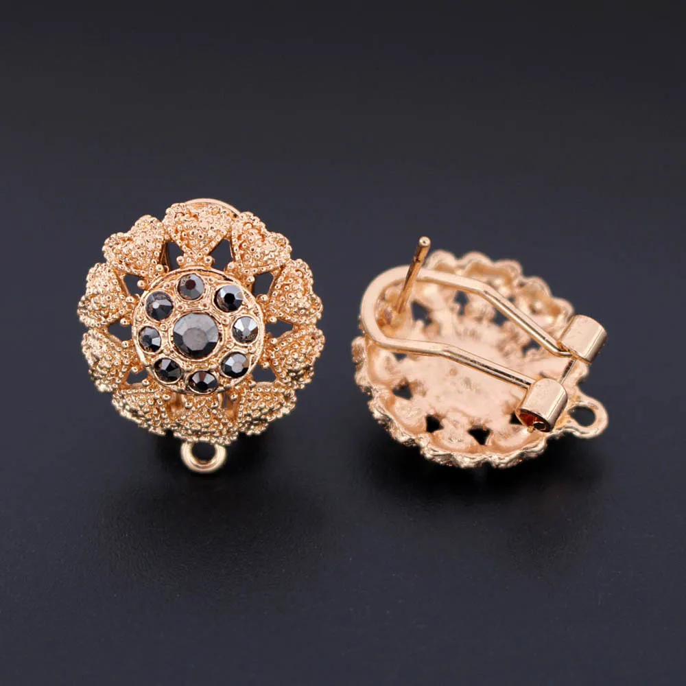 Earrings Post Connector Linkers Filigree Circle Flower Black CZ Metal Base for Women Retro Dangle Hanging Drop | Украшения и