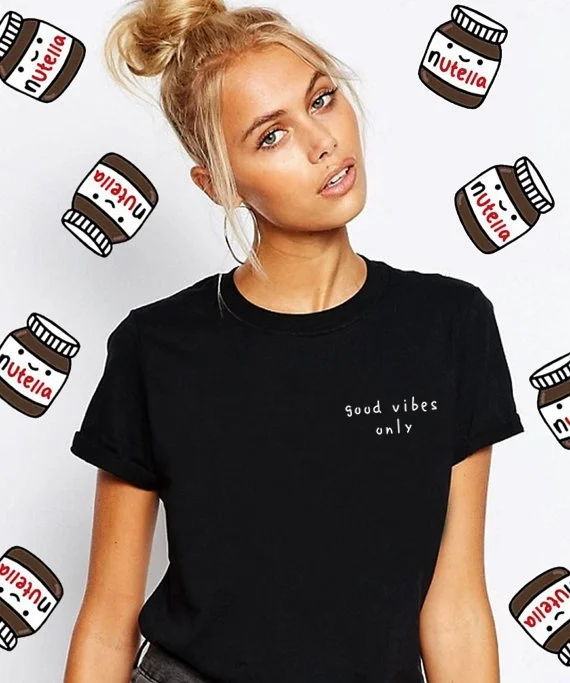 

Good Vibes Only t shirt black harajuku T-Shirt Plus Size Cute Breathable Casual Black TShirts grunge aesthetic street style tee