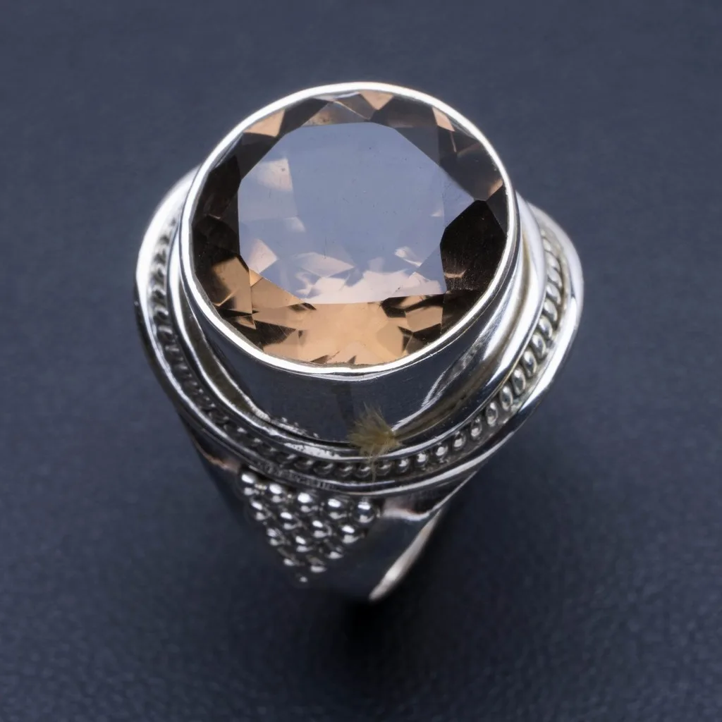 Серебряное кольцо из натурального дымчатого кварца размер США 7 75 Q2113|Кольца| |