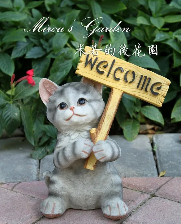 

Home Living Room Balcony Home Garden Decoration American Rural Garden Animal Decoration Cat Welcome Card