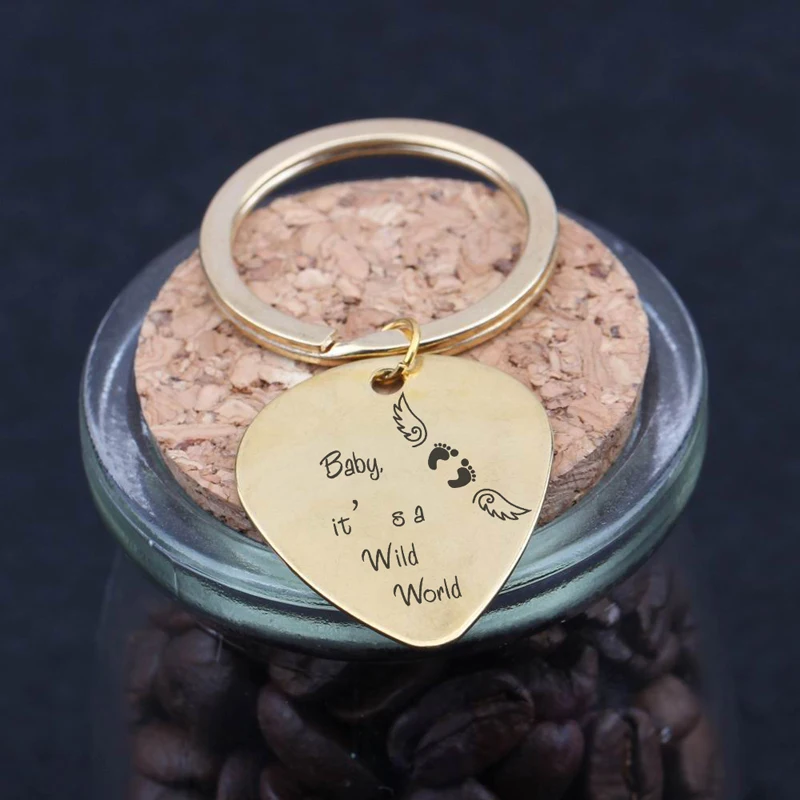 For Baby Loss Memorial Gift Guitar Pick Stainless Steel Keychain Hand Stamped It's A Wild World Fashion Jewelry Tag | Украшения и