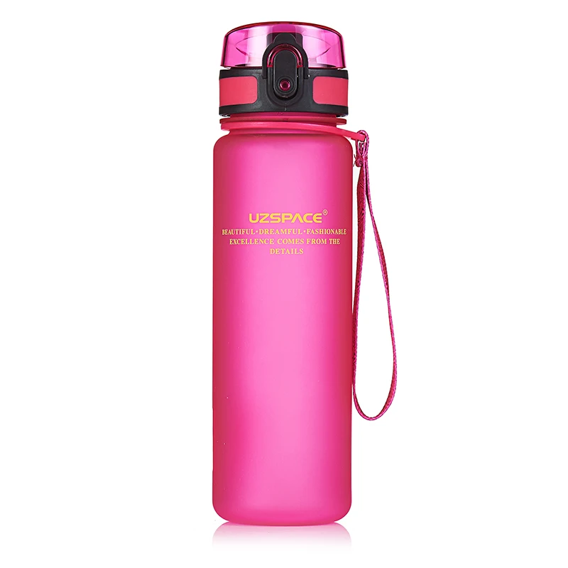 pink UZSPACE бутылка для воды 350/500/650/1000 мл Спортивные шейкер герметичная Тыква Кемпинг Пешие прогулки бутылка для воды кружки тритан пластиковая посуда для напитков BPA бесплатно - Цвет: pink