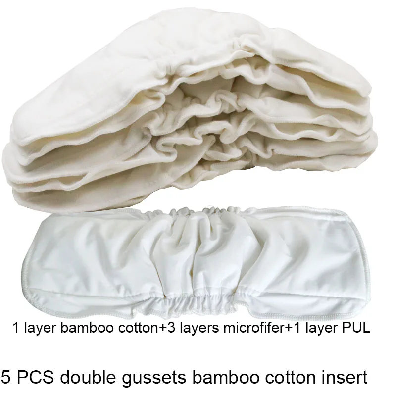 gusset bamboo cotton 5 шт бамбуковый угольный вкладыш детские брючки угольный вкладыш подгузник, 5-слойный угольный подгузник Многоразовые тканевые подгузники, вставка - Цвет: gusset bamboo cotton